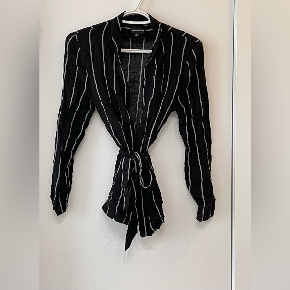 Pretty Little Thing Navy and White Stripe Waist Tie Cardigan - size 6